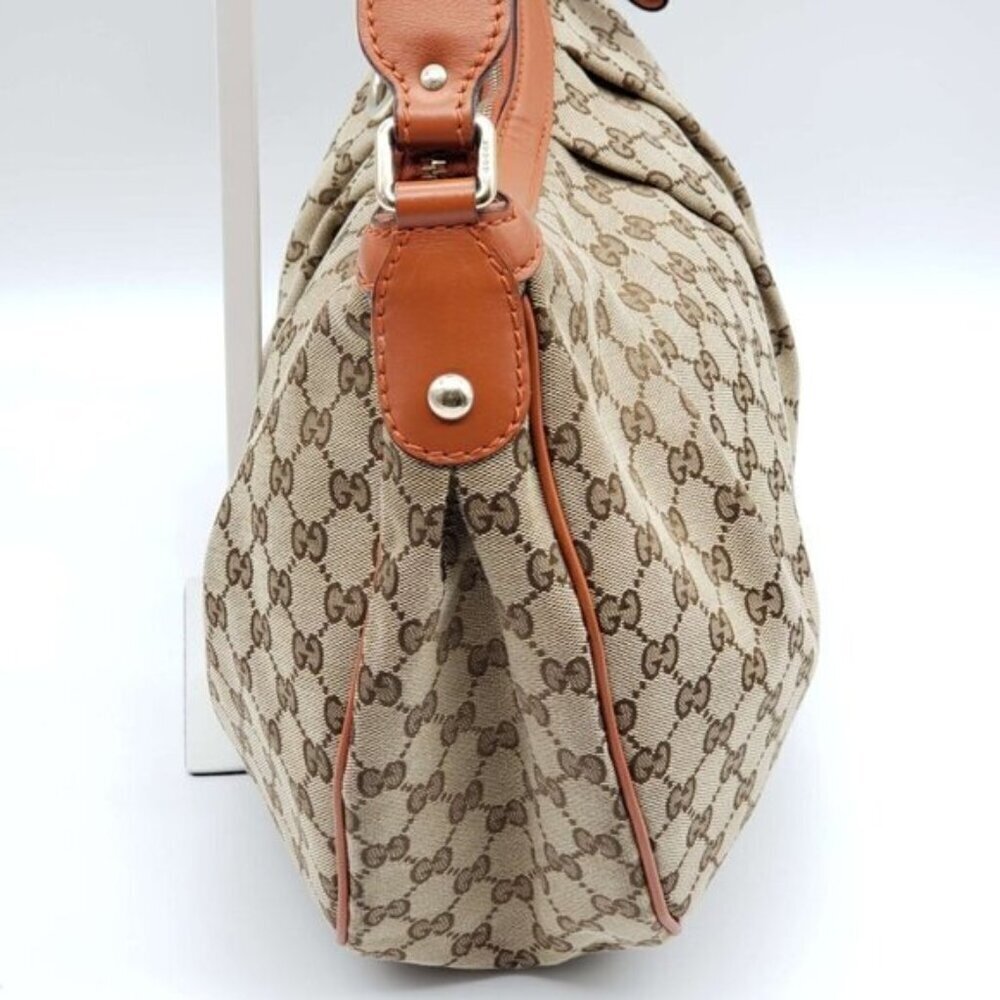 Authentic Gucci GG Canvas Sukey Hobo Bag Monogram Leather Trim Shoulder Bag - Picture 4 of 16